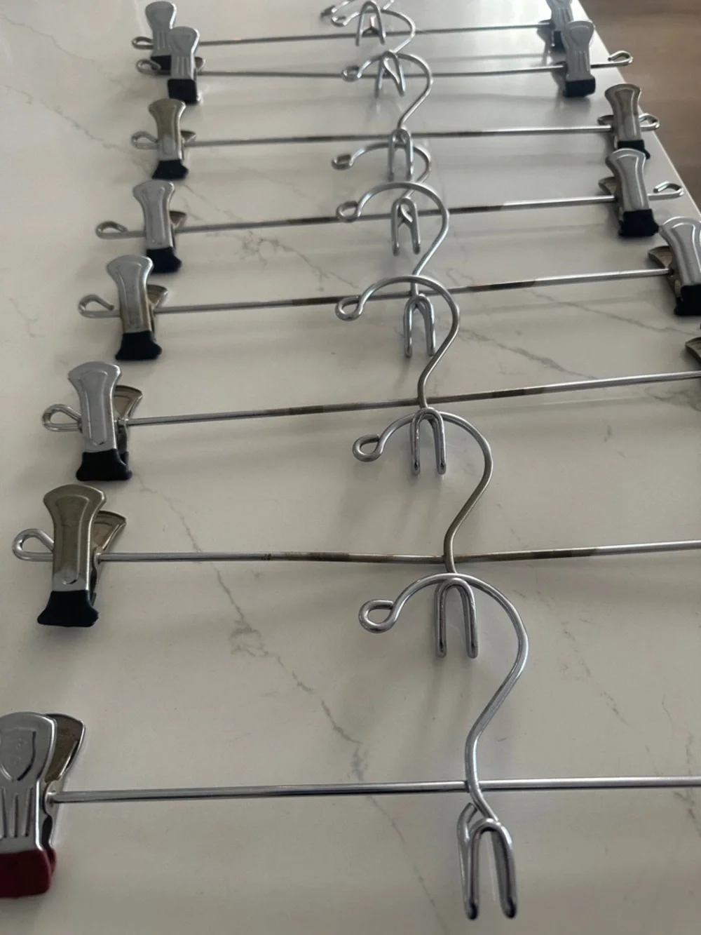 Set of 8 Metal Skirt/Pant Hangers with Clips - Silver - Picture 2 of 13